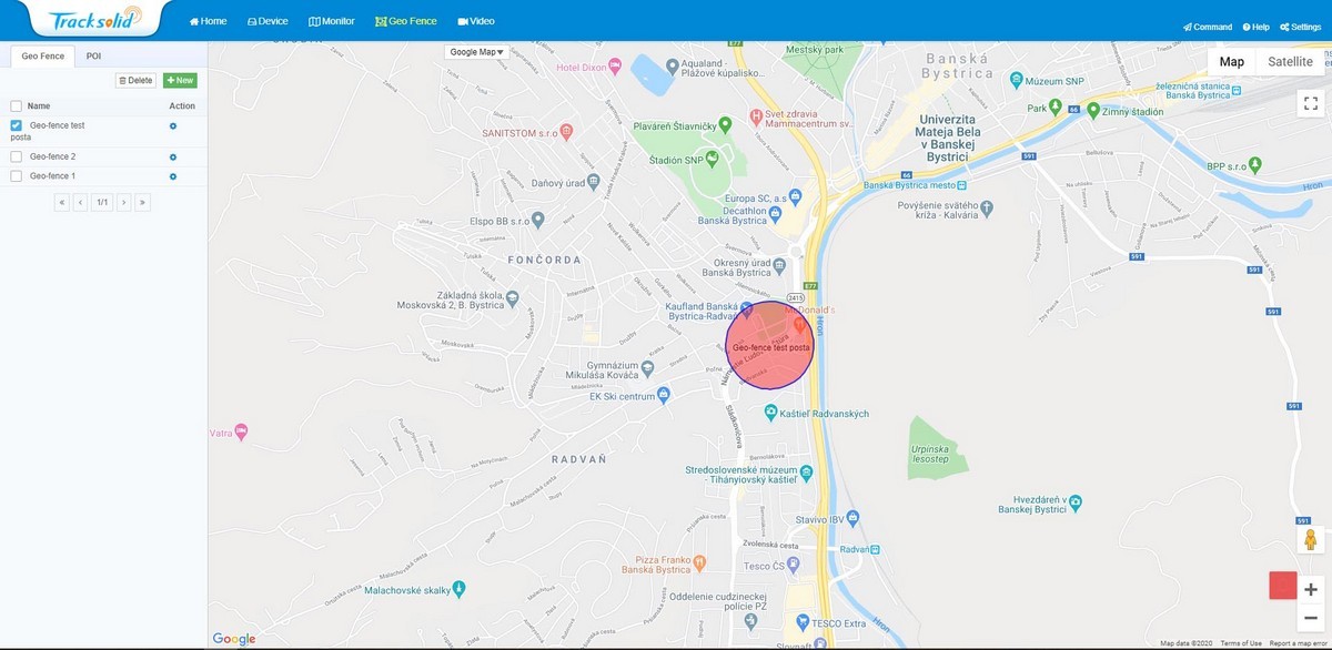 tracksolid - funkcia geo fence