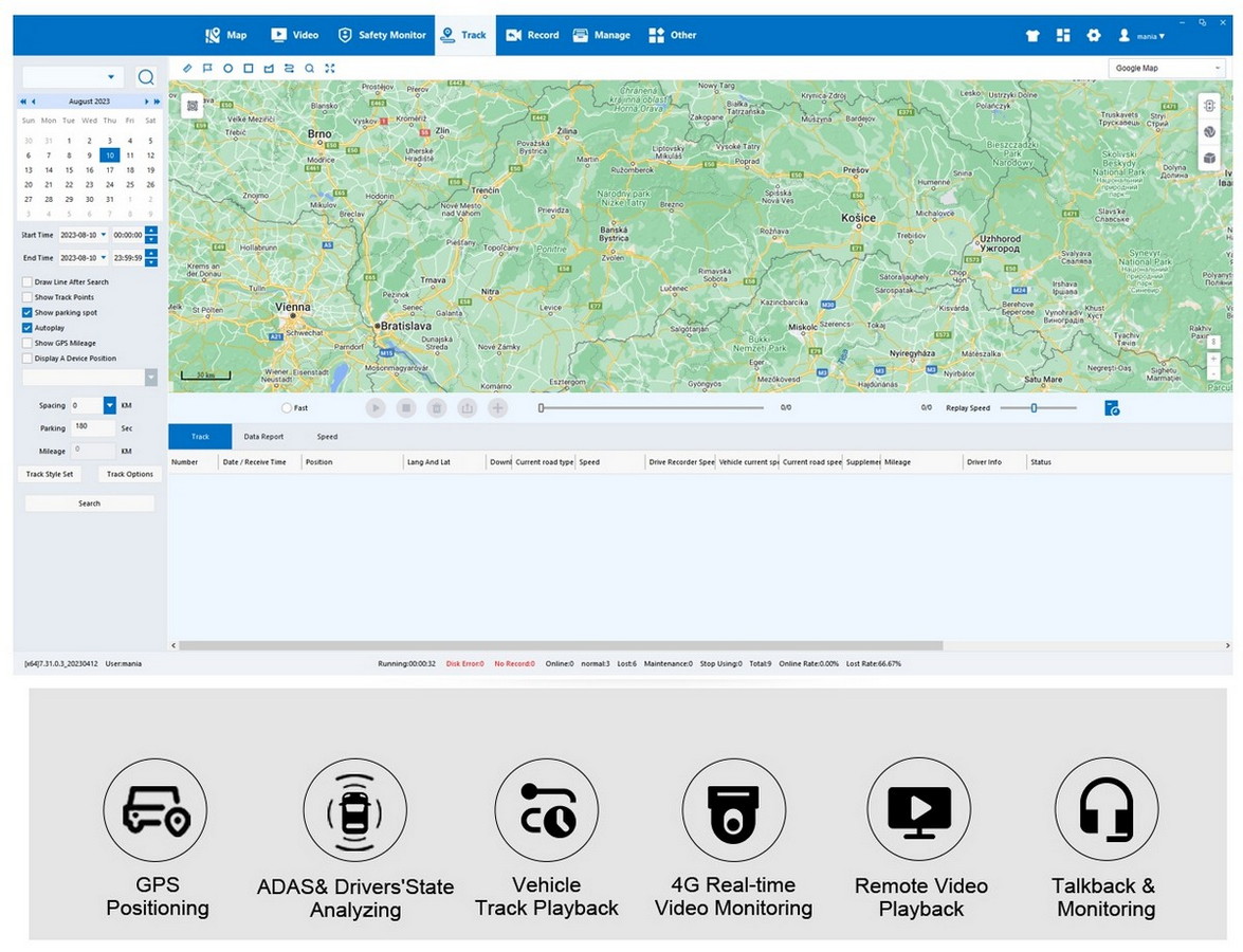 web platforma cmsv - sledovanie kamery profio x7 